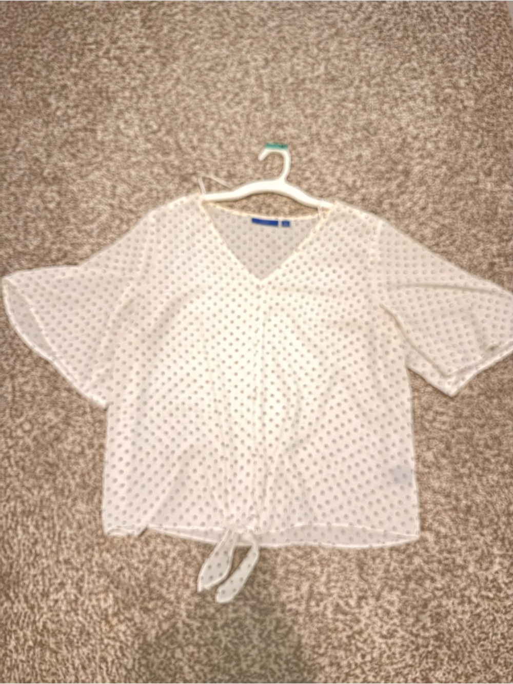 Apt. 9 White V-Neck Polka Dot Tie-Front Blouse